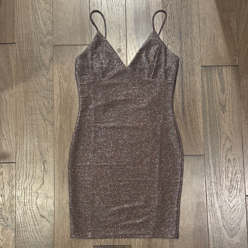 Glitter Mini Dress in Brown